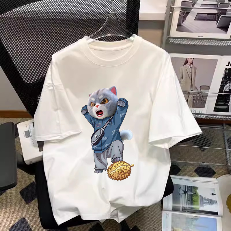 Designer's pure cotton women's short sleeved T-shirt brand internet famous loose round neck trendy white printed top versatile base shirt