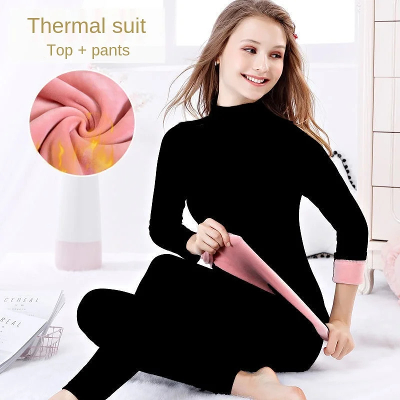 Thermal Underwear Women Plus Velvet Thickening Suit Mid-high Collar Suit Winter Slim Autumn Clothes Long Trousers Long Johns 241031