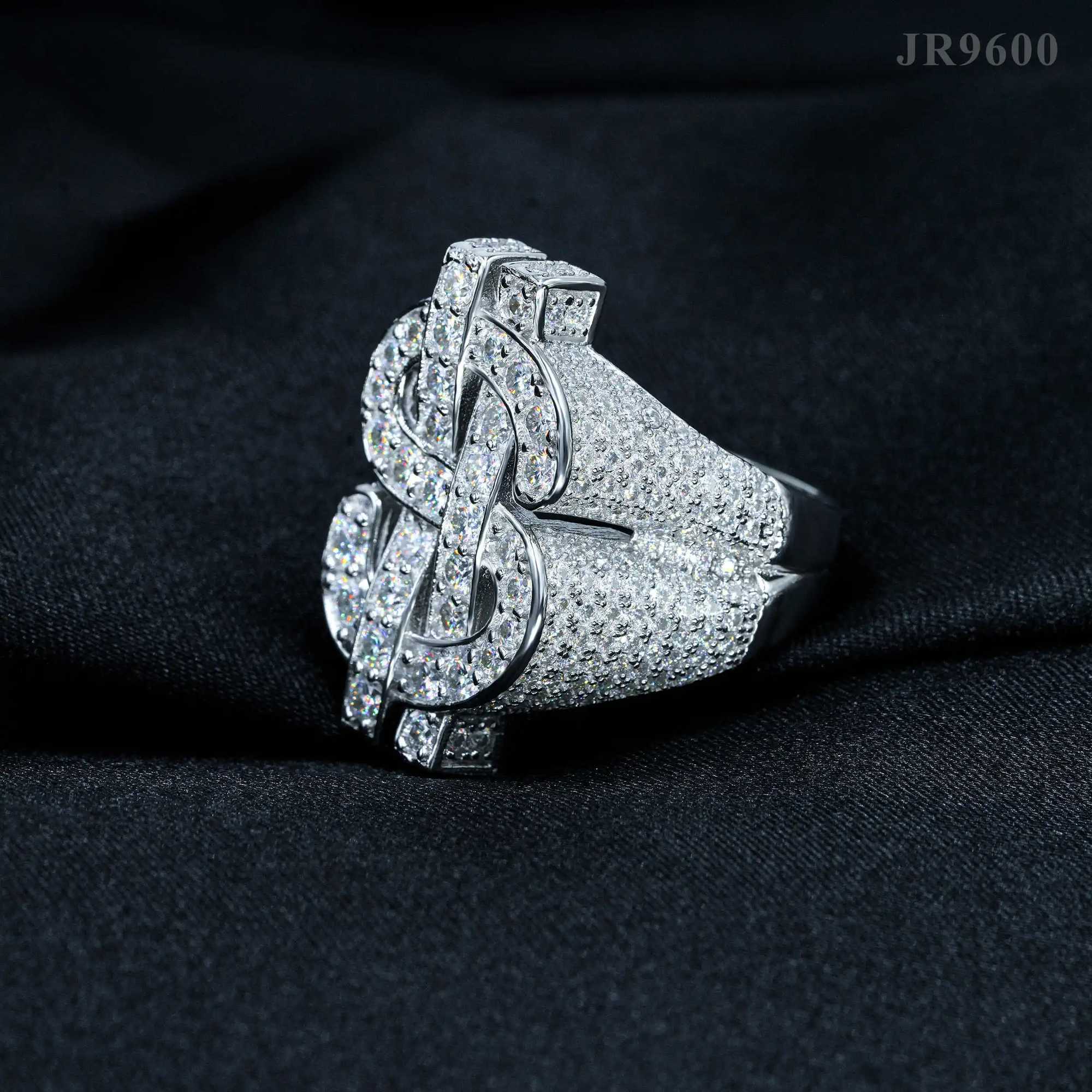 Hip Hop Rock Dollar Ring 925 Sterling Silver VVS1 D Color Real GRA Full Moissanite For Men Party Ring 18K White Fine Jewelry