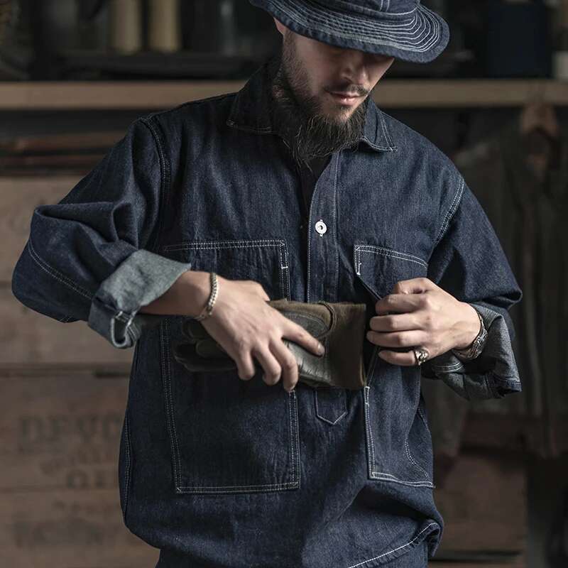 Red Bronson 1935 Army CCC Fatigue Jumper Men's Denim Overshirt Vintage Workwear