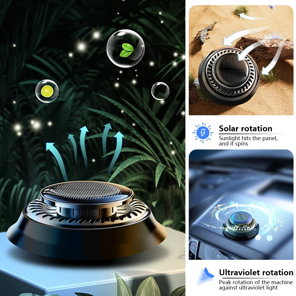 New Car Microwave Molecular Solar Rotation Air Freshener Vehicle Essential Oils Perfume Diffuser Dashboard Decoration Remove Odor