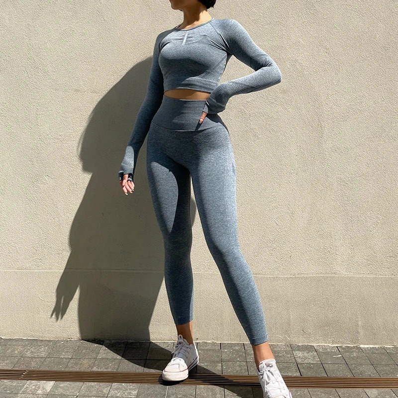 2pcs Women Seamless Yoga Set Workout Clothes Long Sleeve Gym Crop Top High Waist Leggings Fitness Sports Wear Sport Suit Gymwear 241030
