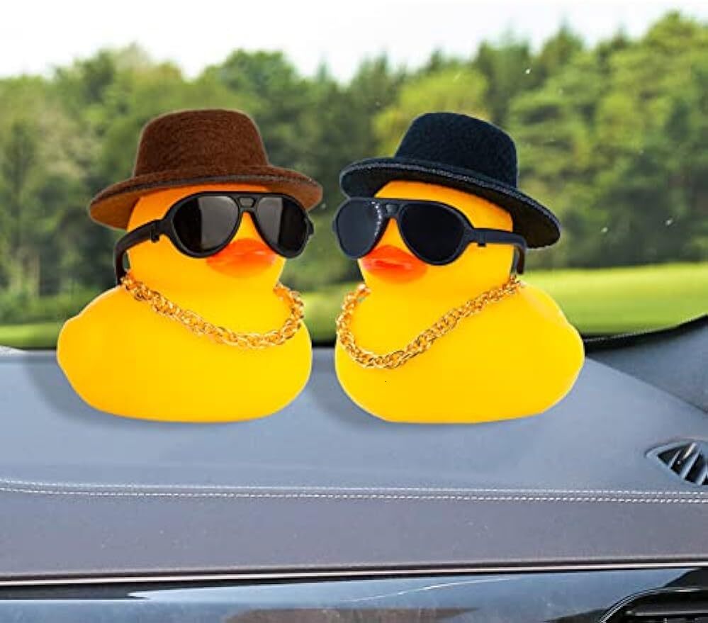 New 1Pc Cute Rubber Car Duck Decoration Dashboard With Cool Accessories Christmas Hat Sunglasses Scarf Or Necklace