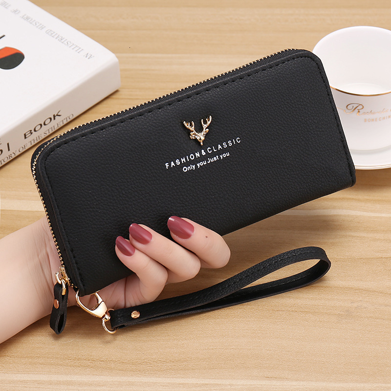 New designer long zipper women's large capacity wallet with multi card lychee pattern handbag