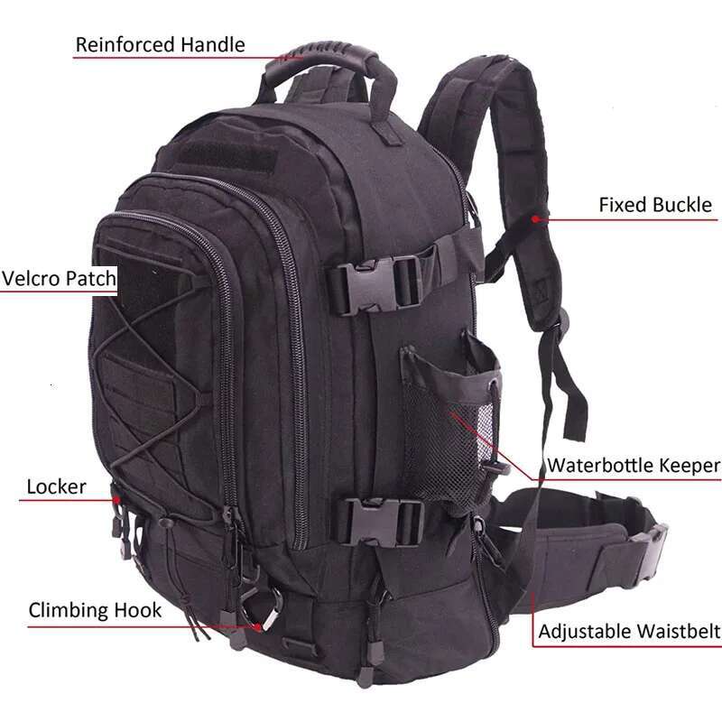 Tactical Backpack Men 60L Molle Assault Rucack Heavy Duty Waterproof Large Capacity Bug Out Bag For Hiking Camping Hunting