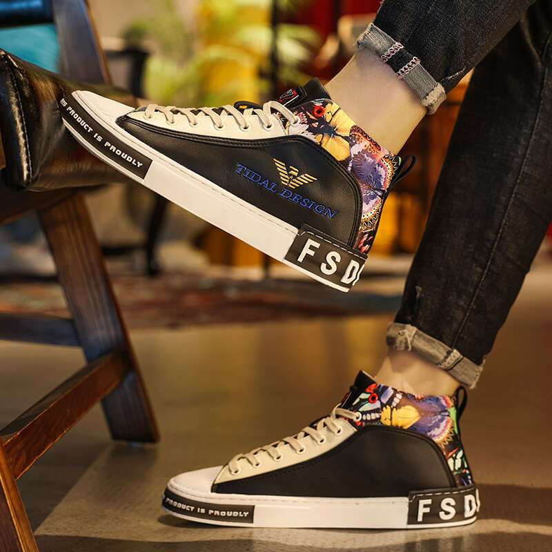 HKDQ New Brand Men's Sports Black High Top Sneakers Fashion Designer Men Outdoor Casual Skateboard Shoes