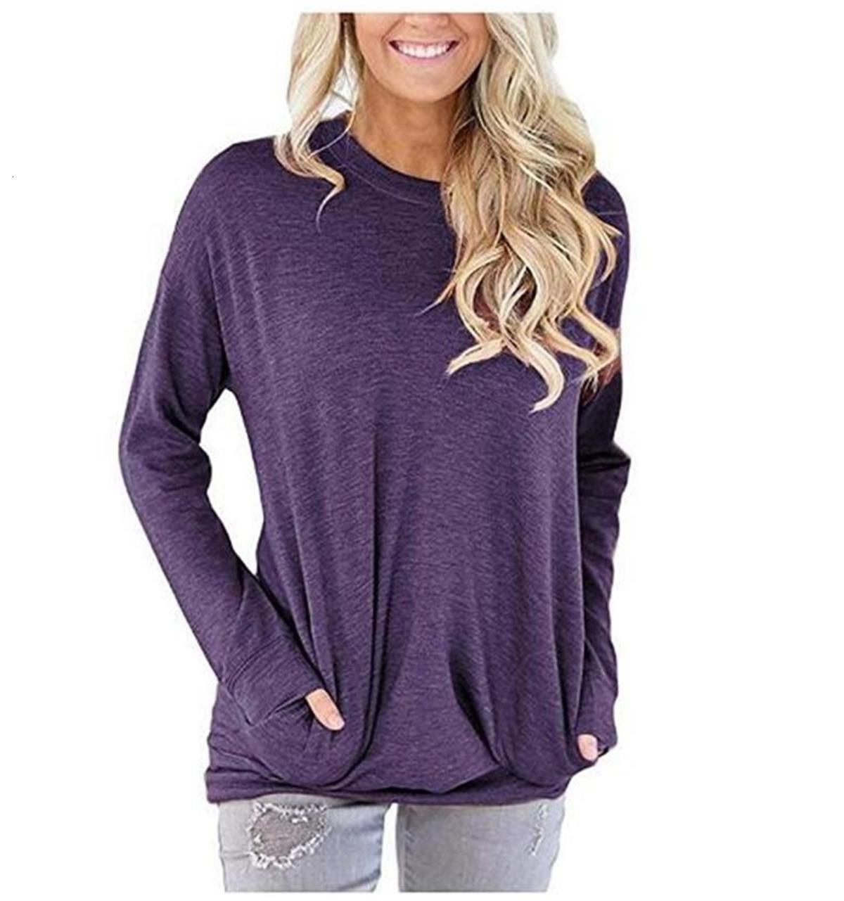 Designer's Autumn New Round Neck Bat Long Sleeve Pocket Decorative T-shirt