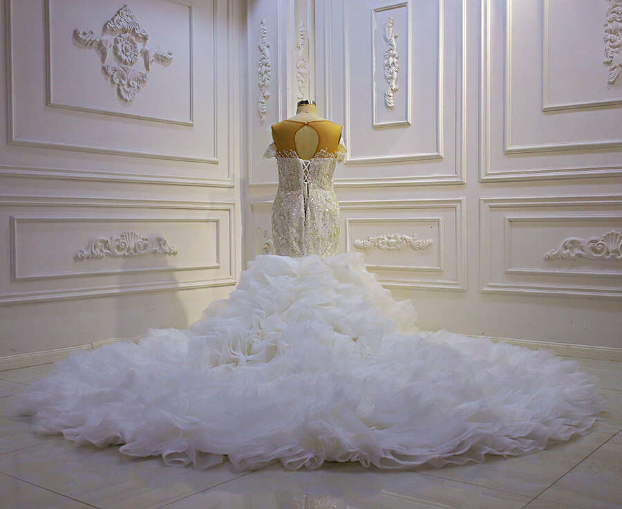 Royal Off The Shoulder Long Sleeve Pearls Mermaid Wedding Dress