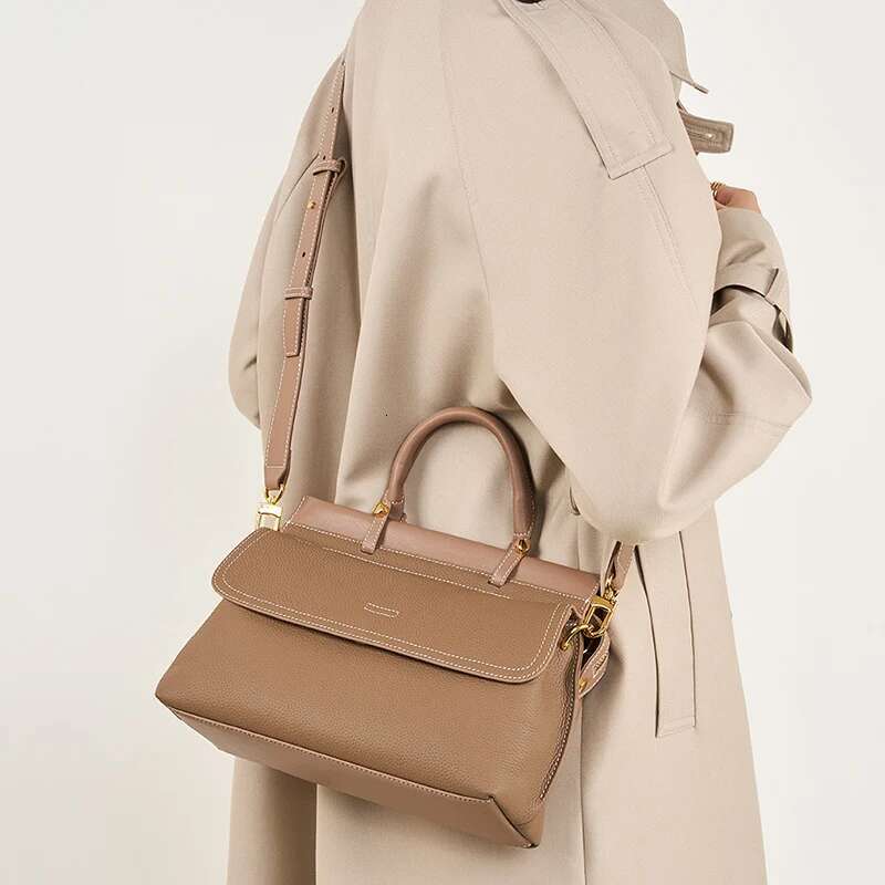 New Genuine Leather Handbag Lady Commuting Women Shoulder Messenger Bag Female Solid Color Cross Body