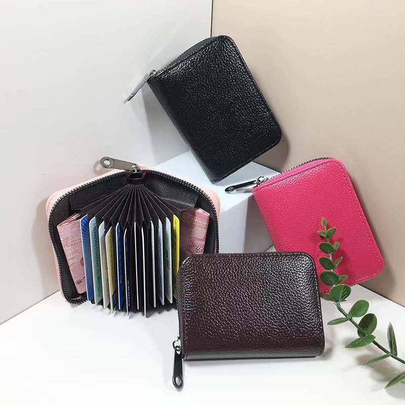 New designer fashionable solid color lychee pattern bag with multiple slots, large capacity, ID card, driver's license clamping, compact high-end