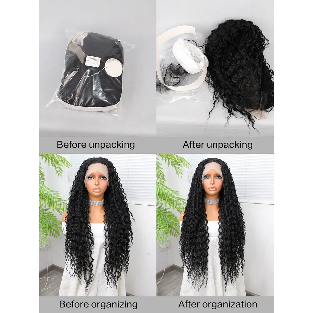 13x4.5 T Lace Brazilian Water Wave 180 Density Curly Wigs 32 Inch Coloured Pre Plucked Lace Front Wigs Deep Wave Synthetic Frontal Wig For Black Women