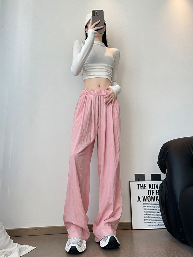 Dynamic girls Japanese lazy style summer models Yamamoto leisure loose high-waisted draping thin ice silk wide-leg straight trousers