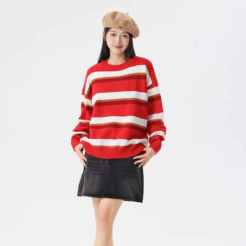 Red Sweaters For Men Christmas Gift Boyfriend Striped Sweater Soft Touch Stretch 241031