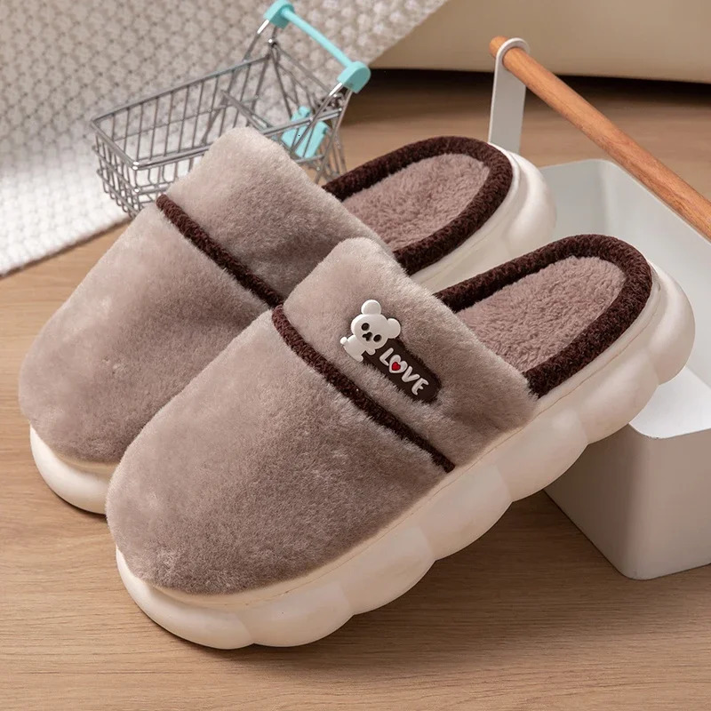 Winter home comfortable and warm womens cotton slippers EVA soft soled wool colored cotton shoes 241031