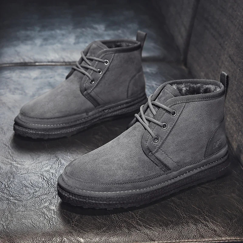 Winter Mens Shoes Warm Fur Snow Boots Waterproof Suede Fur Leather Ankles Chelsea Boots Mens Fluffy Plush Shoes Outdoor Shoes 241031