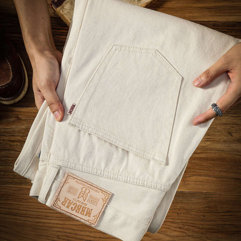 Men White Jeans For Seedge Denim Mid Waist Pants Workwear Trend 2023