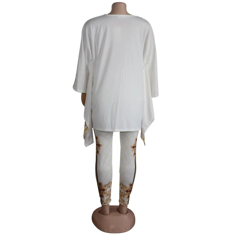 Ethnic Clothing White Blue African Dresses For Women Top Pants Suit Dashiki Print Ladies Clothes Robe Africaine Bazin Fashion 2 Pcs Out