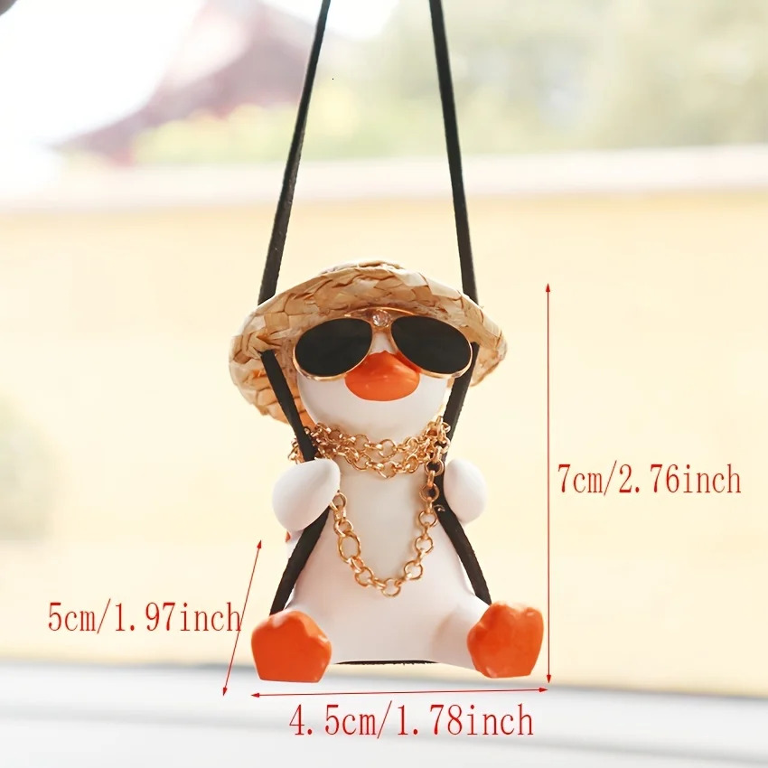 New Car Pendant Cute Anime Little Duck Swing Auto Rearview Mirror Hanging Ornaments Interior Decoraction Accessories For Girls Gifts