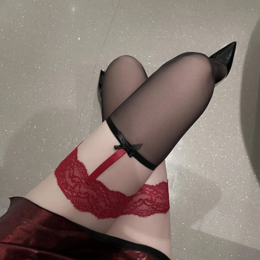 Sexy Bow Lace Thic Stockings Suspender Garter Belt Lingerie Pantyhose Suspenders Stockings for Women Ladies Tight High Socks 241031