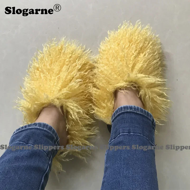 Womens autumn and winter fur slider plus size womens fur faux fur slider plush warm home cotton shoes indoor fur slider 241031