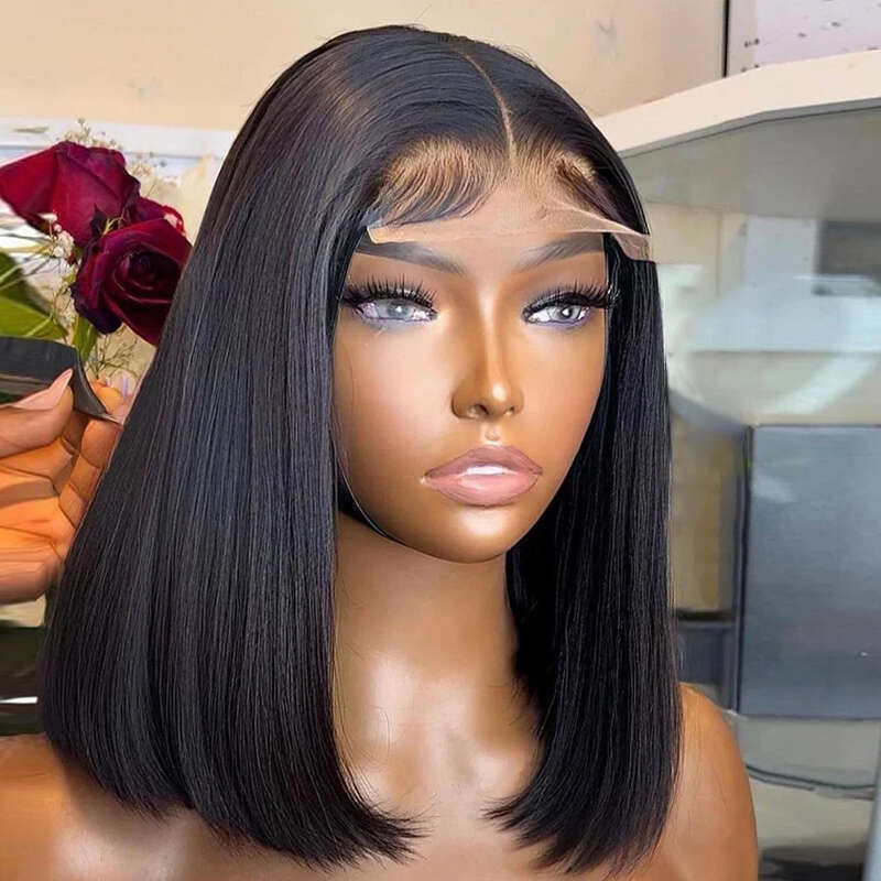 Wig 13X4 Front Human Hair 8-16 Inch Transparent Lace Straight Bob Wigs For Women 200% Density