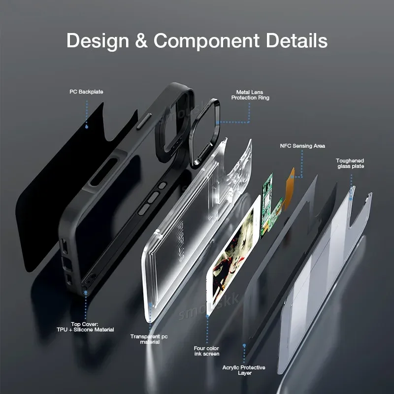 DIY E-ink screen projection AI photo built-in stand suitable for iPhone 15 14 13 Pro Max smart NFC phone case
