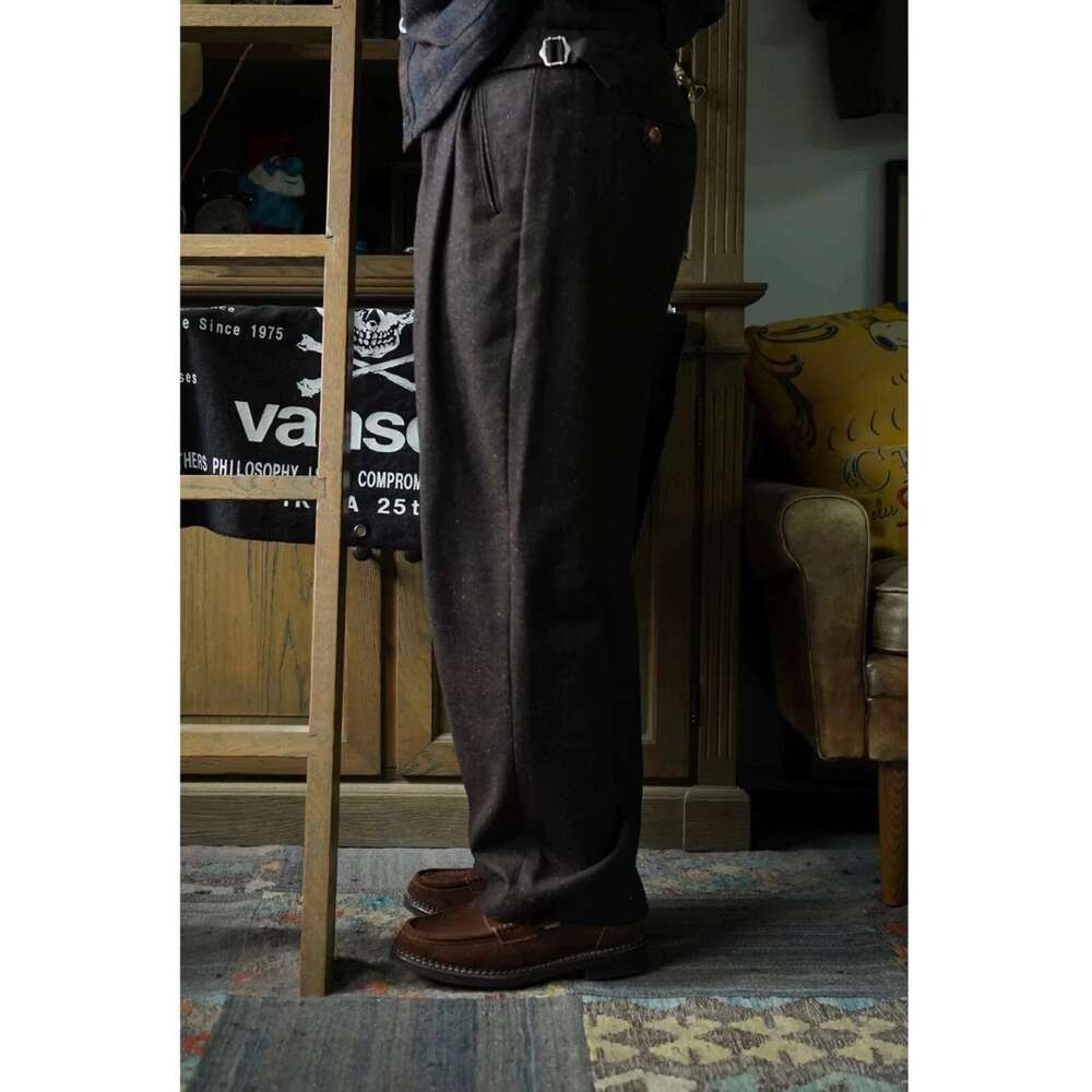 Second Order Colorful Dots Wool Tweed Double Pleated Pants Heritage Men's Versatile Trousers