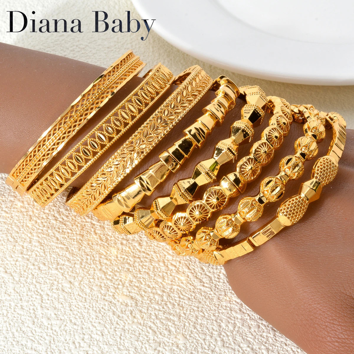 7MM Dubai Gold Color Bangle Snake Shape Geometry Hard Bracelets For Women Indian Italy Hand Jewelry Hip Hop Style 241030