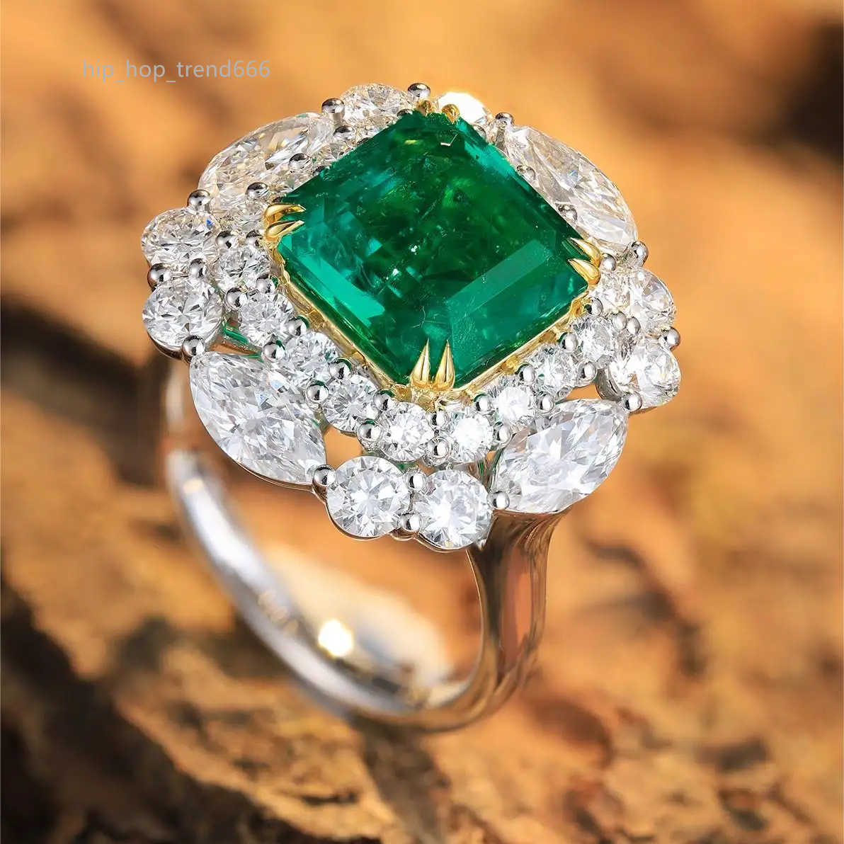 Jewelry Emerald Stone Ring 18K White Gold 3.98ct Natural Verdant Green Emerald Ring lab grown Gemstone Ring