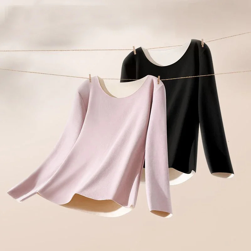 Women Thermal Underwear Winter Long Sleeve Bottoming Top Seamless Thick Double Layer Warm Lingerie Woman 2 Pcs Set Sleepwear602 241031