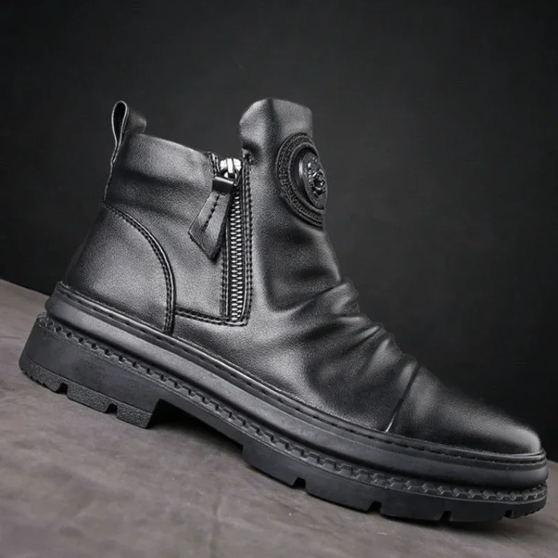 Mens leather boots mens casual shoes comfortable non slip wear-resistant shock-absorbing walking mens shoes Botas Para Hombre 241031