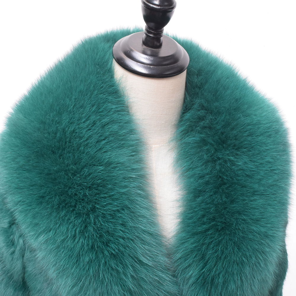 QUEENTINA Fashion For Winter Natural Rabbit Coat Has Large Fox Fur Shawl Collar Thick Autumn Warm Jacket Plus Size Clothing