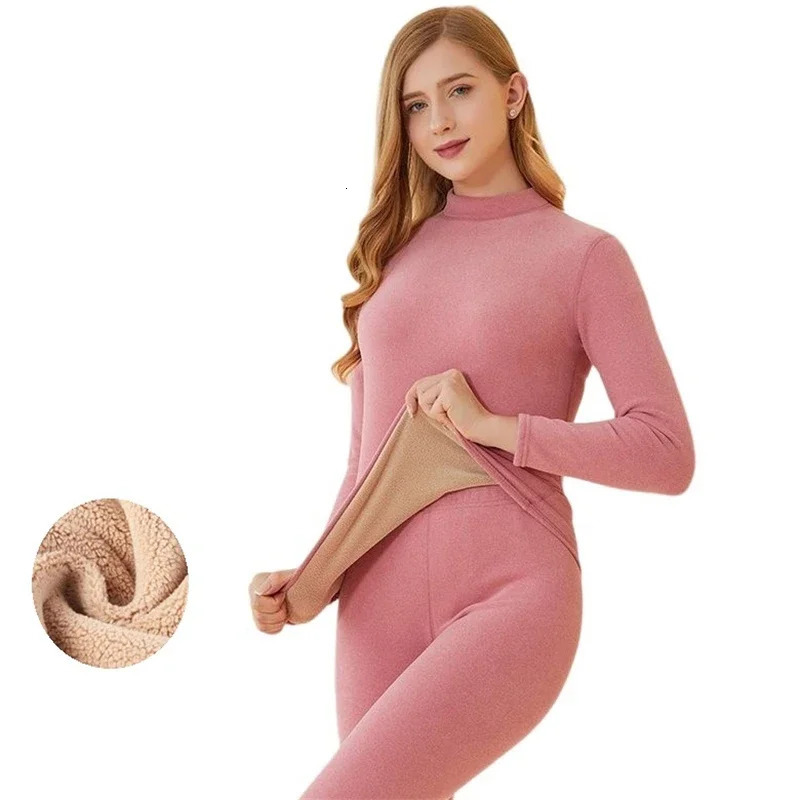 2Pcs Winter Lingeries Women Long Pants Thermal Underwear Sets Thick Intimate Set Fleece Long-Sleeved Undershirts Large Size 241031