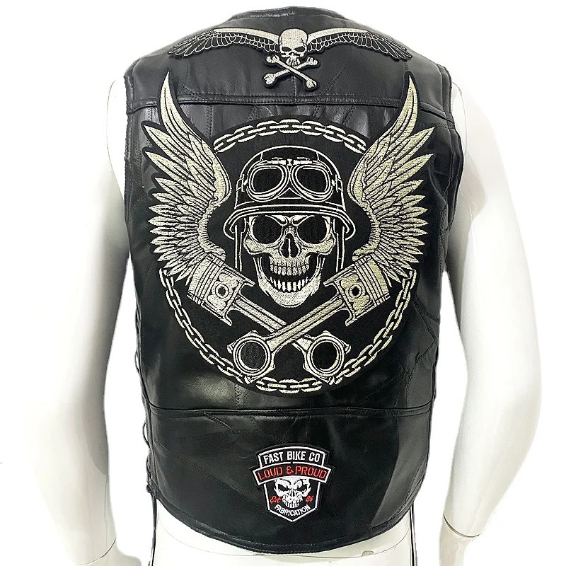 Casual Mens Moto Leather Vest Patch Motorcycle Sleeveless Jacket Biker Streetwear Waistcoat Locomotive Club Punk Veste 241031