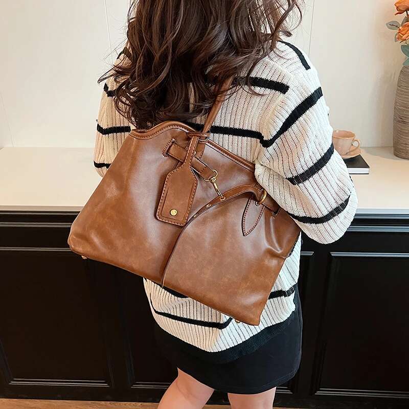 PU Leather Retro Tote Bag for Women 2025 Winter Trend New Fashion Y2K Handbags Lady Travel Shoulder Crossbody Bags