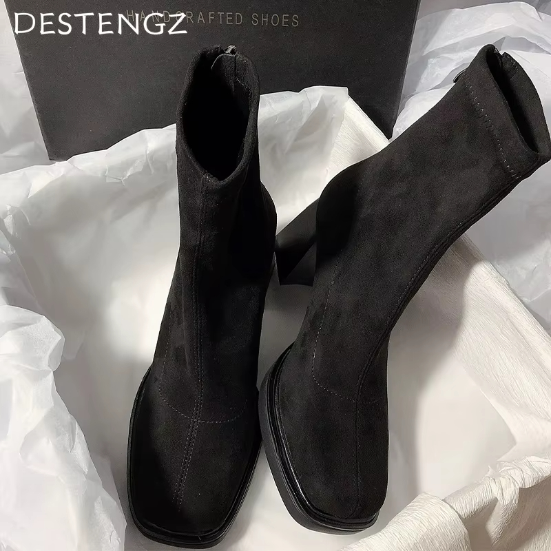 High Stretch Square Ankle High Warm Fur Winter Boots Women's Black And Brown Women's Shoes Wsh5015 Doc Martines