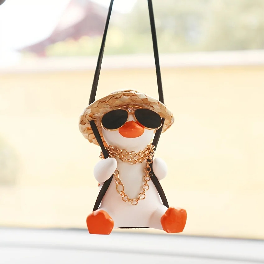 New Car Pendant Cute Anime Little Duck Swing Auto Rearview Mirror Hanging Ornaments Interior Decoraction Accessories For Girls Gifts
