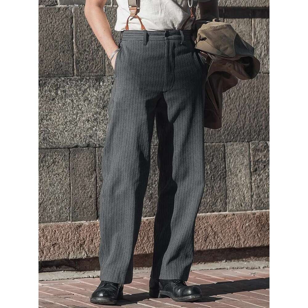 Bronson Lot 931 Vintage Black & Grey Stripes Work Pants Retro Style Men's Casual Trouser
