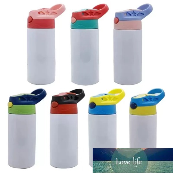 12OZ Sublimation Blanks Kids Tumbler Baby Bottle Sippy Cups White Water Bottle with Straw and Portable Lid 5 Color Lids Children Cup