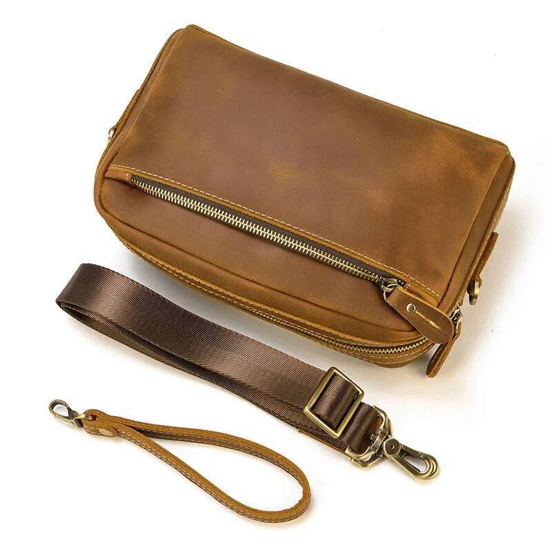 Crazy Horse Men Small Messenger Crossbody Shoulder Father Husband Gift Real Leather Storage Bag