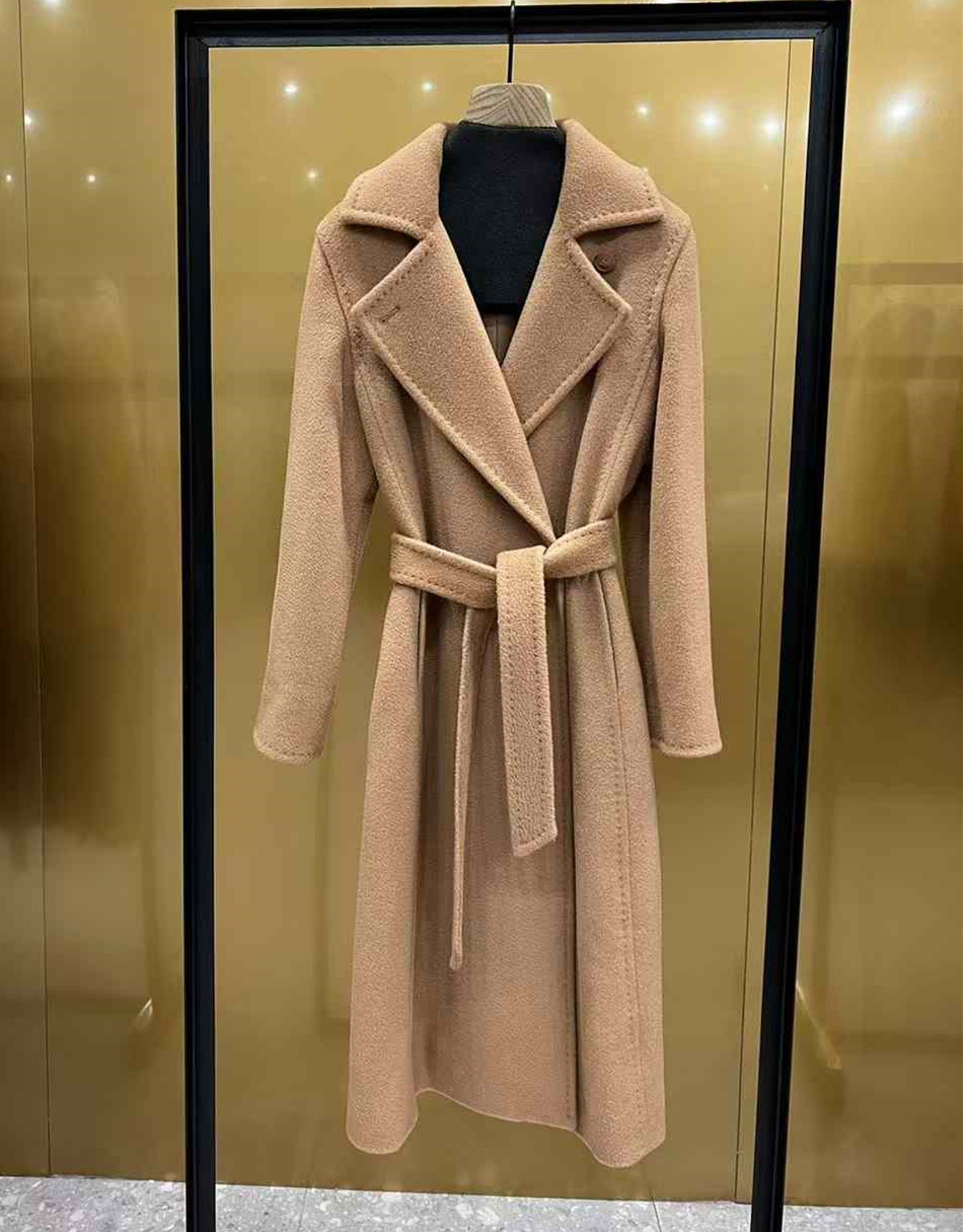 CAMEL MMAX girl Manuela 100% cammello wool women long coats lapel neck blends belts