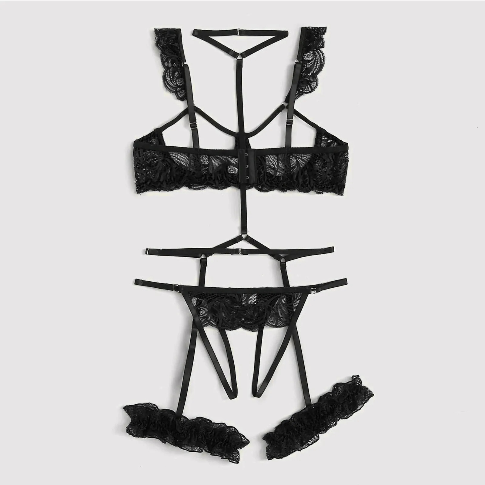 Woman Flower Lace Underwire Garter And Thong Sexy Bra Ultrathin Underwear Set Transparent Bra Set Embroidery Lingerie Brassiere 241031
