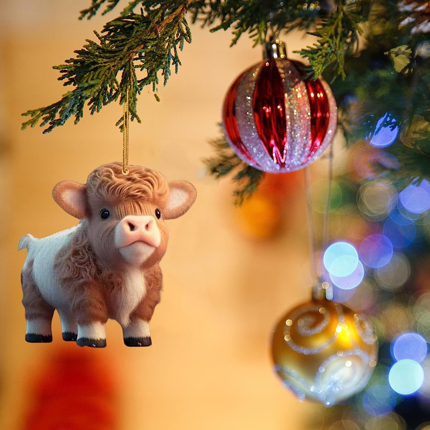 New 1Pc Acrylic Pendant Cute Cow Xmas Tree Hanging Ornaments Christmas Decorations For DIY Home Navidad Gift New Year 2023