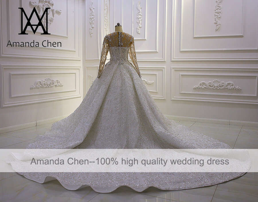 robe femme Full Sleeve Lace Appliques Crystal Wedding dress