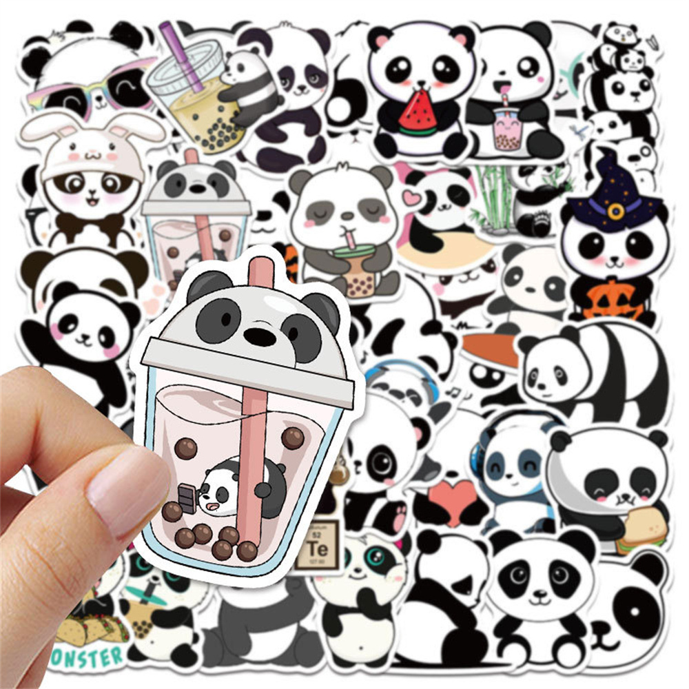 New 50Pcs Cartoon Cute Panda Animal Personality Graffiti Creative Helmet Sticker Skateboard Guitar Mobile Phone Car Desk Decoration