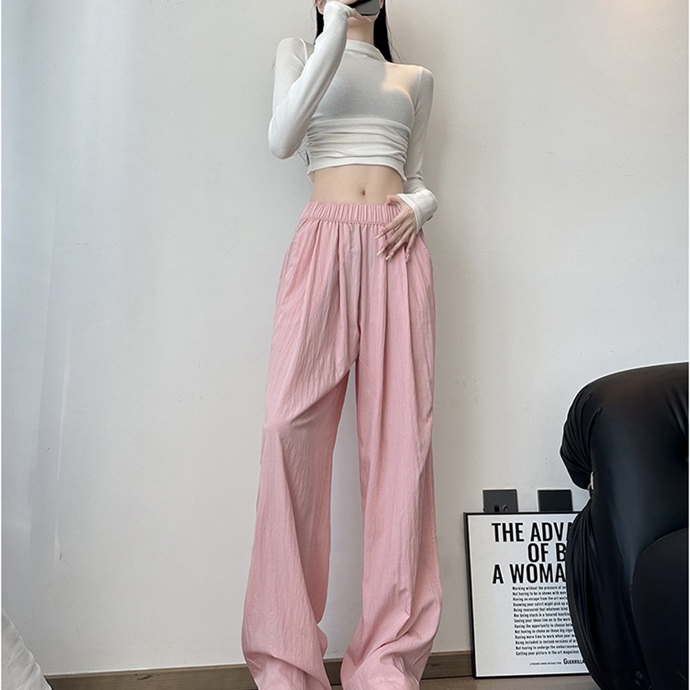 Dynamic girls Japanese lazy style summer models Yamamoto leisure loose high-waisted draping thin ice silk wide-leg straight trousers