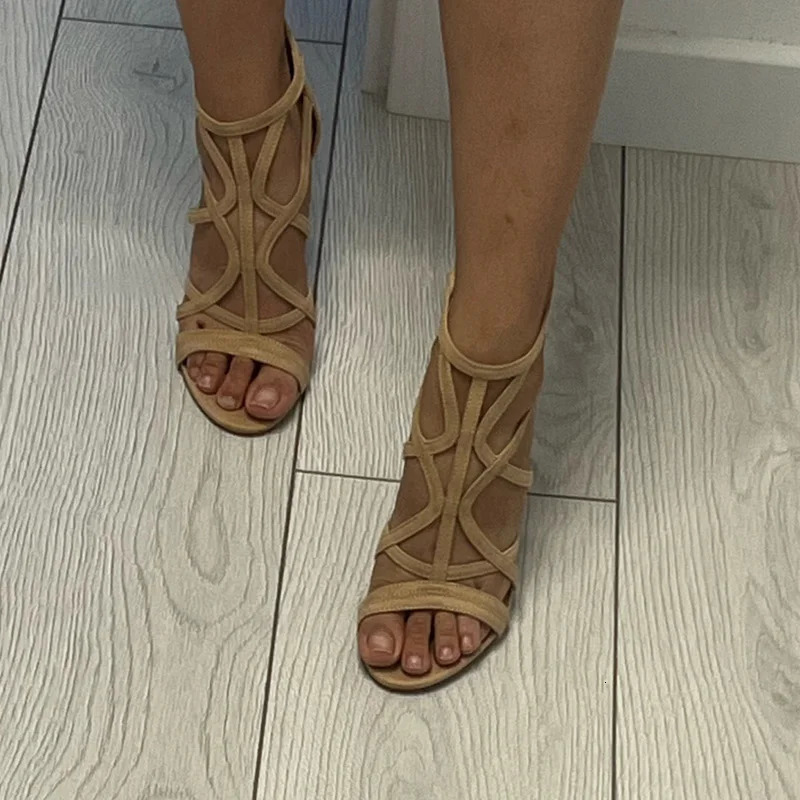 Women Gladiator Heels Sandals Fetish 11cm High Heels Boots Lady Peep Toe Yellow Blue Nude Sandle Summer Stripper Nightclub Shoes 241031