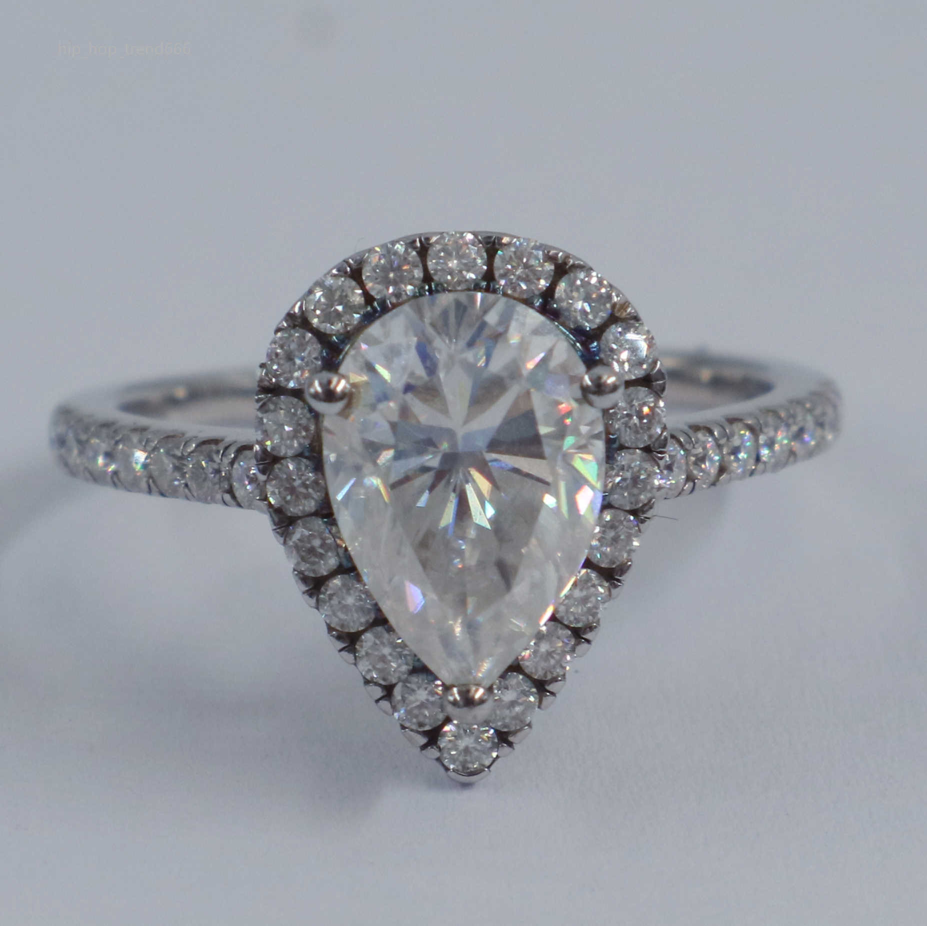 Wholesale Stock Sterling Silver 925 Fine Jewelry Engagement Ring IGI Certificate VVS Pear Cut Pave Setting Moissanite Ring
