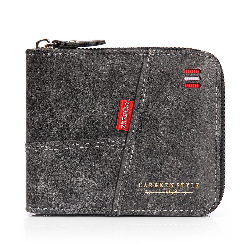 New designer men's short style horizontal splicing fashionable buckle coin purse with multiple zippers and card pockets