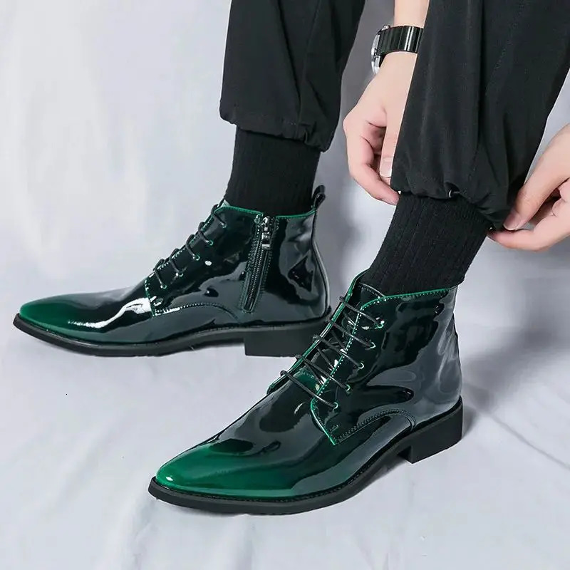 sparkling mens boots fashionable purple mens high top wedding shoes mens Pointed zipper mens social shoes large size 47 241031